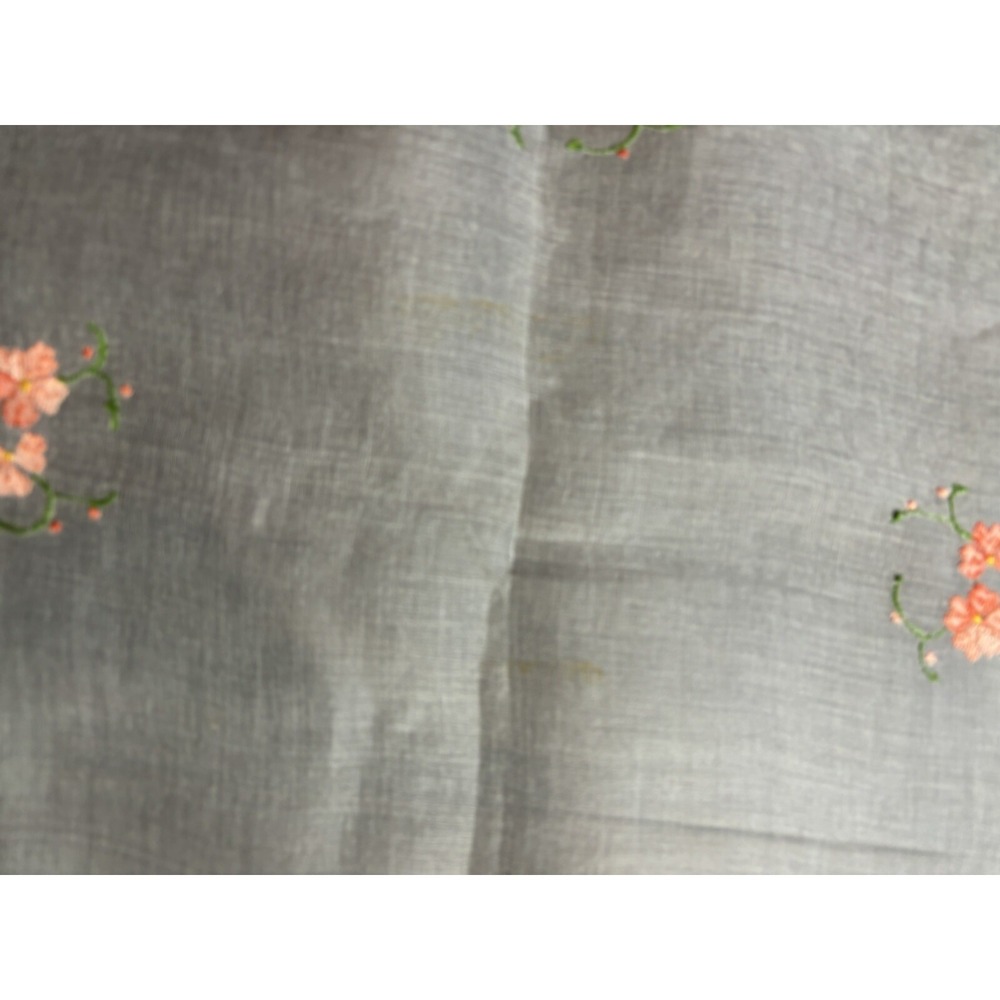 Embroidered Cherry Blossom Sheer Tablecloth Dresser Scarf Tree Handmade Vintage - Picture 6 of 8